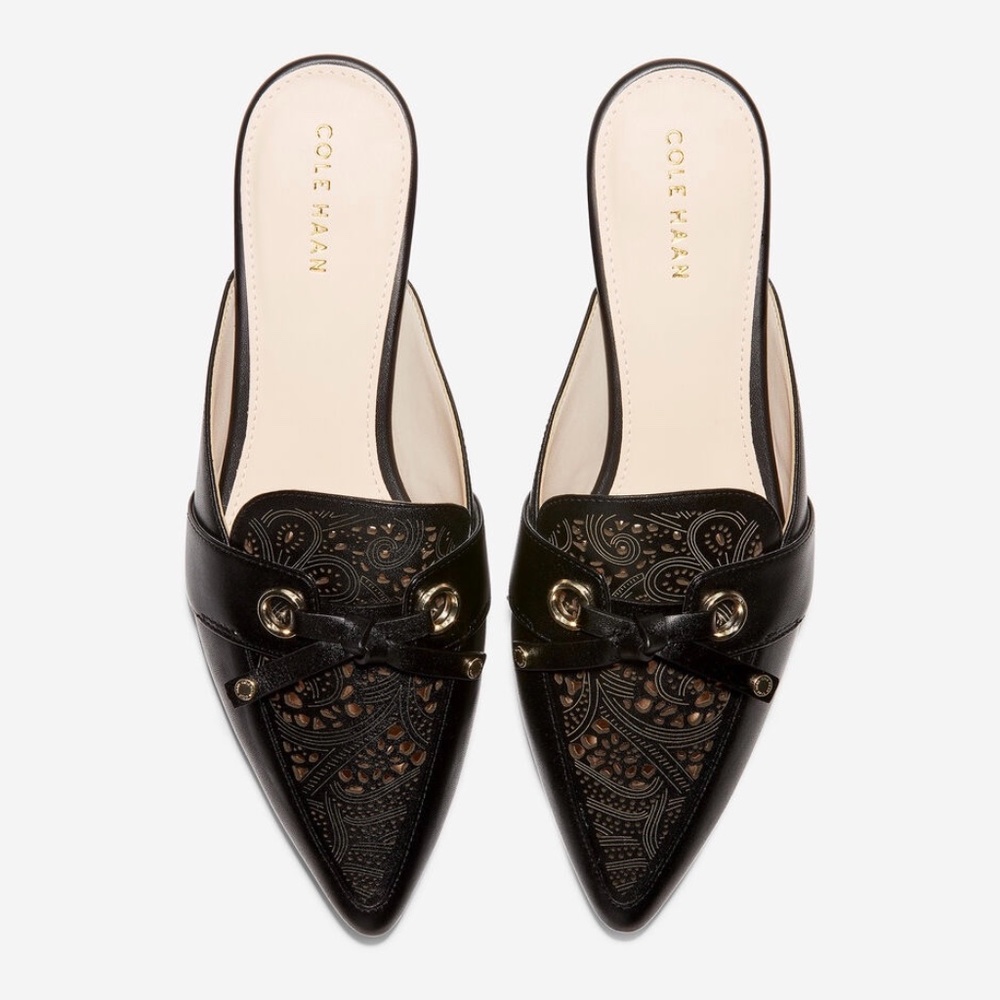 Cole Haan Emily Black Leather Mule Flat Sandal Women’s Pointed Toe Shoes 6.5 - Picture 2 of 16
